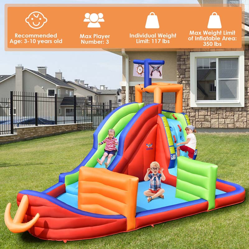 6-in-1 Pirate Ship Kids Giant Water Park Inflatable Bounce House Bouncy Castle with Long Water Slide