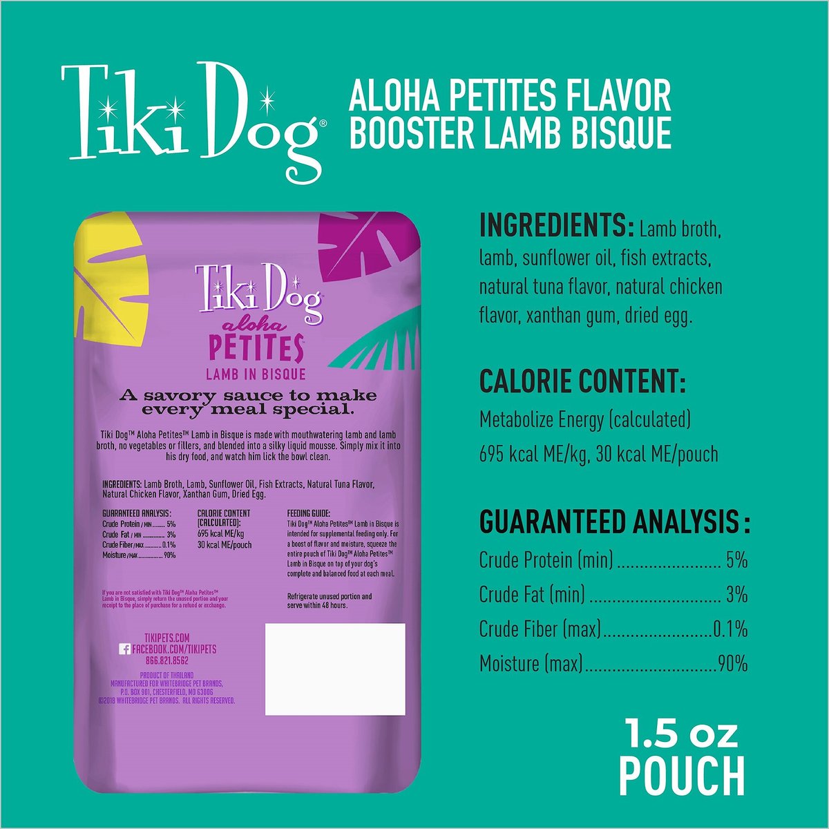 Tiki Dog Aloha Petites Flavor Booster Lamb in Bisque Grain-Free Wet Dog Food Topper， 1.5-oz， case of 12