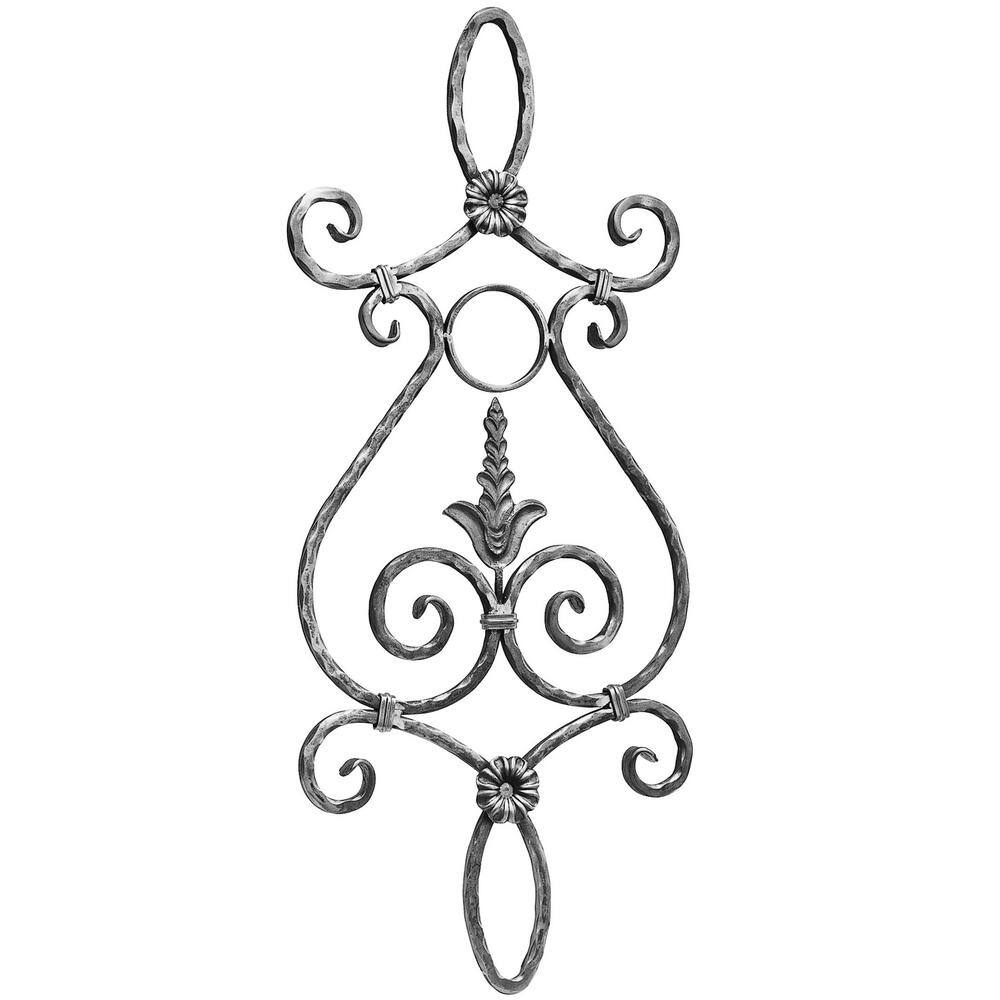 arteferro 35-716 in. x 15 in. x 12 in. Wrought Iron Square Collared Center Floral Rosette Panel with Collar Wrapped Scrolls 4752