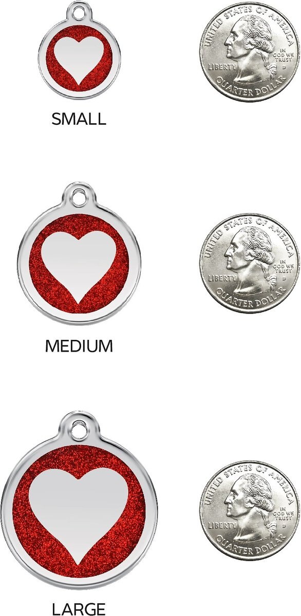 Red Dingo Glitter Heart Stainless Steel Personalized Dog and Cat ID Tag