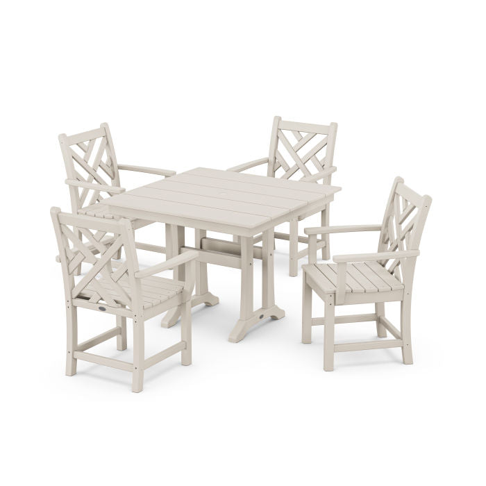 Polywood Chippendale 5-Piece Farmhouse Trestle Arm Chair Dining Set PWS641-1