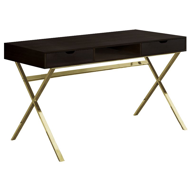 47.25 Coffee Brown and Gold Contemporary Rectangular Computer Desk