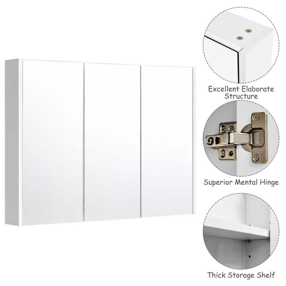 WELLFOR 36 in Width x 255 in Height x 45 in Depth Surface Mount Medicine Cabinet in TriView Mirror in White