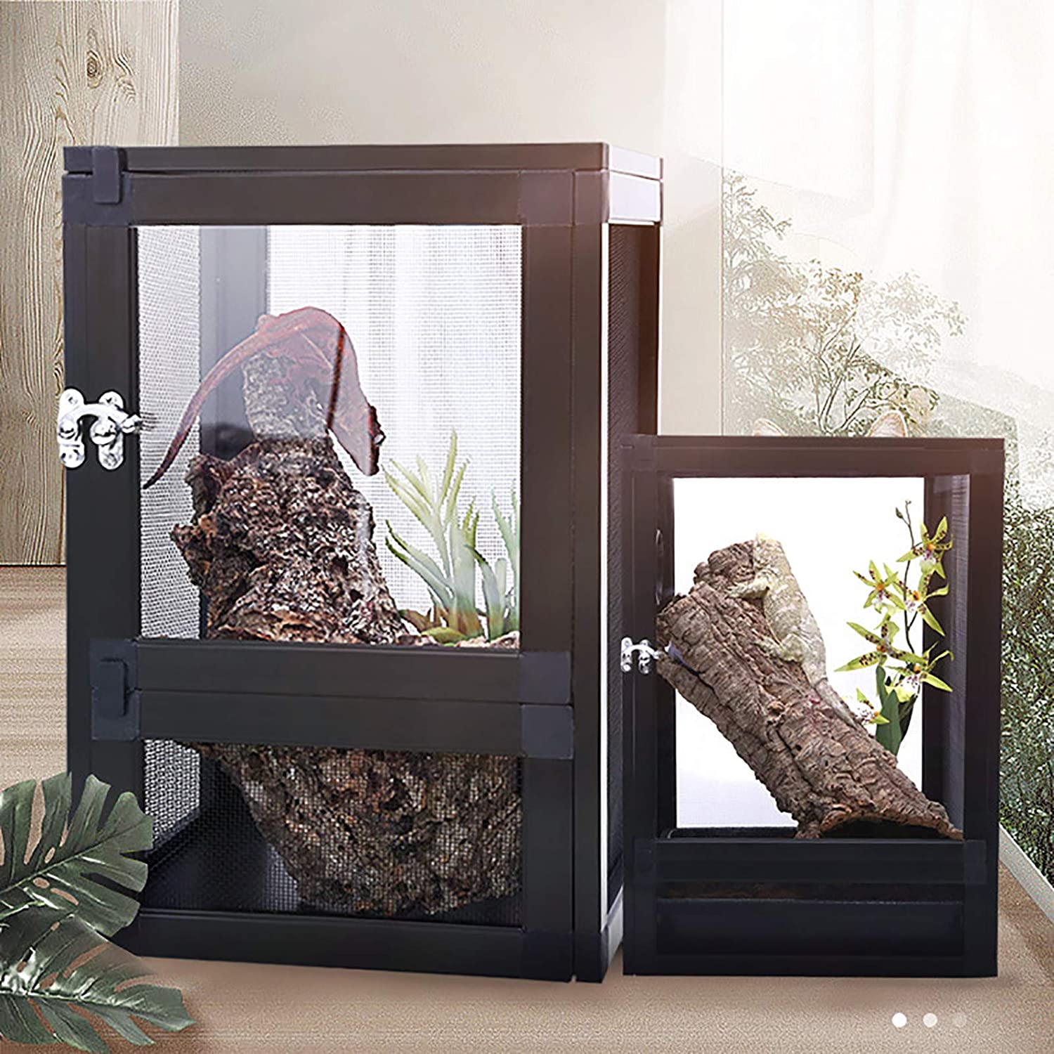 Miumaeov Climbing Pet Breeding Cage， 360 Degree Panoramic Mesh Aluminum Alloy Acrylic Observation Window Transparent Reptile Breeding Box Reptile Tank for Frog Lizard Snake Turtle