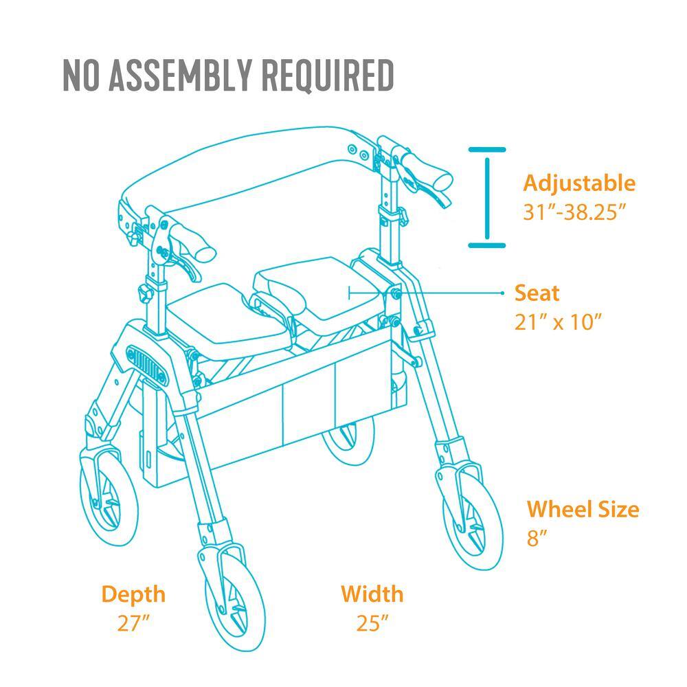 Stander EZ Fold-N-Go 4-Wheel Bariatric Rollator with Large Seat in Black 4360-BW