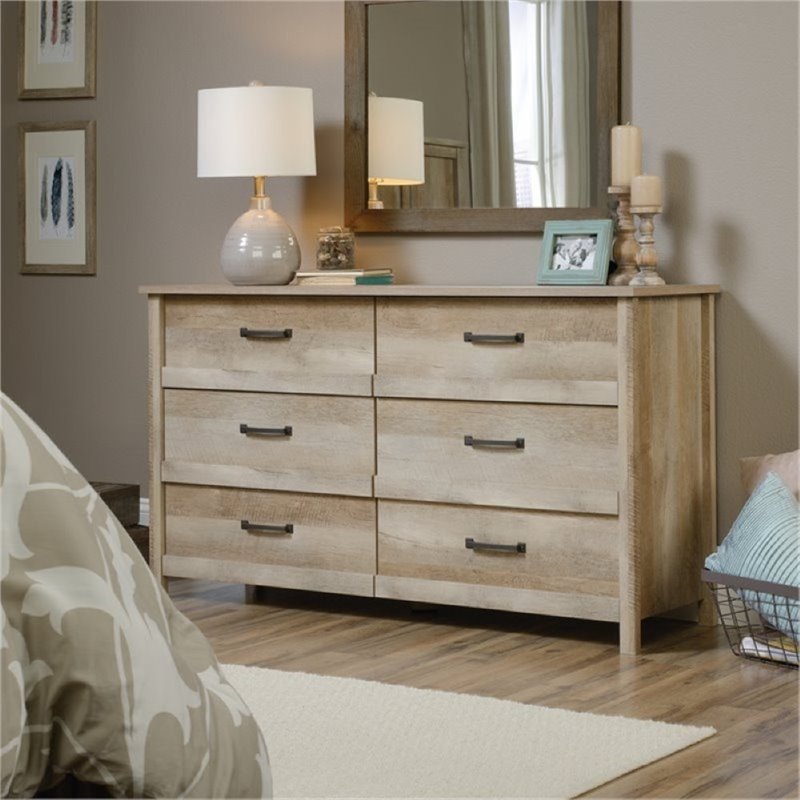 Bowery Hill Modern 6 Drawer Double Bedroom Dresser  with Black Hardware in Lintel Oak