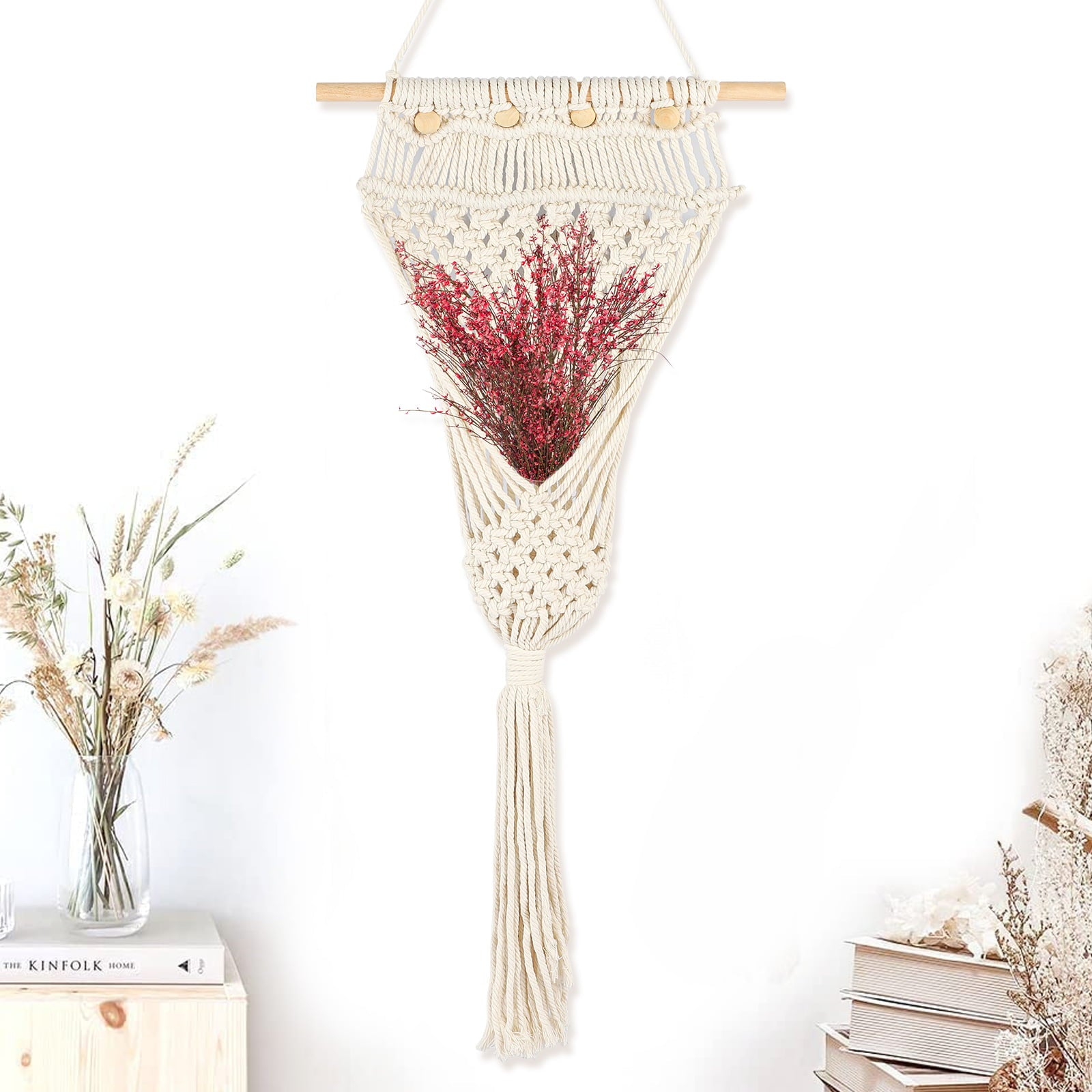 Macrame Woven Wall Tapestry, EEEkit 31.5in Macrame Plant Hanger Indoor Outdoor Hanging Planter Shelf, Boho Bohemian Home Decor Hanging Baskets for Plant Ornament Craft Gifts