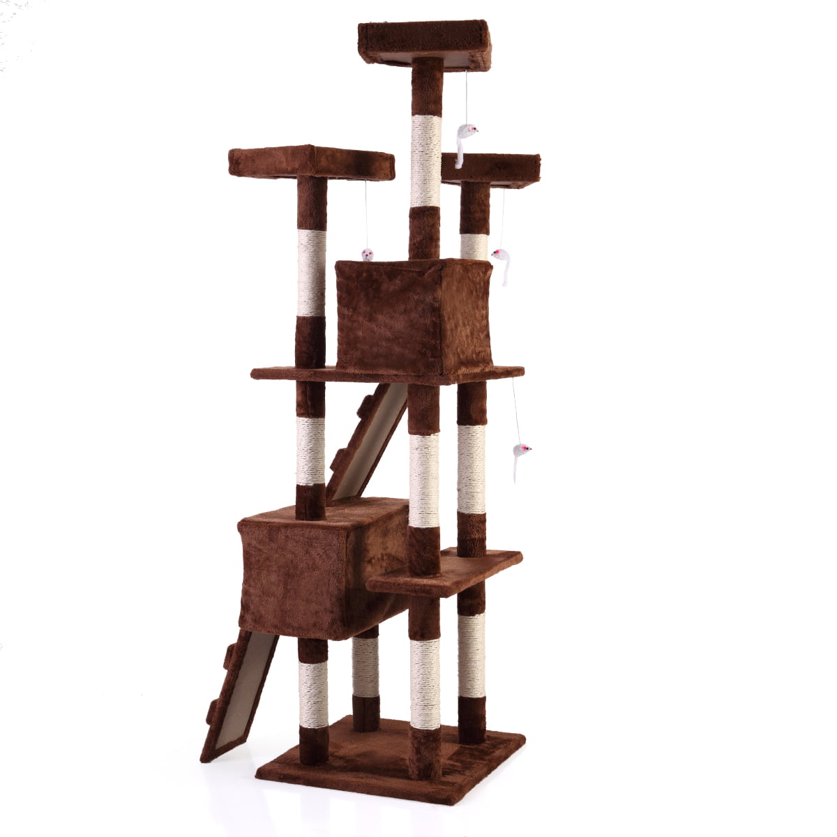 Jaxpety 67-in Cat Tree and Condo Scratching Post Tower， Brown