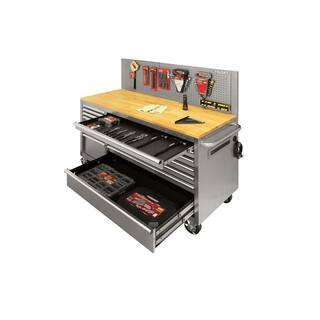 Husky 62 in. W x 24 in. D Standard Duty 14-Drawer Mobile Workbench Tool Chest with Solid Top and Pegboard in Stainless Steel HOTC6214JX2M