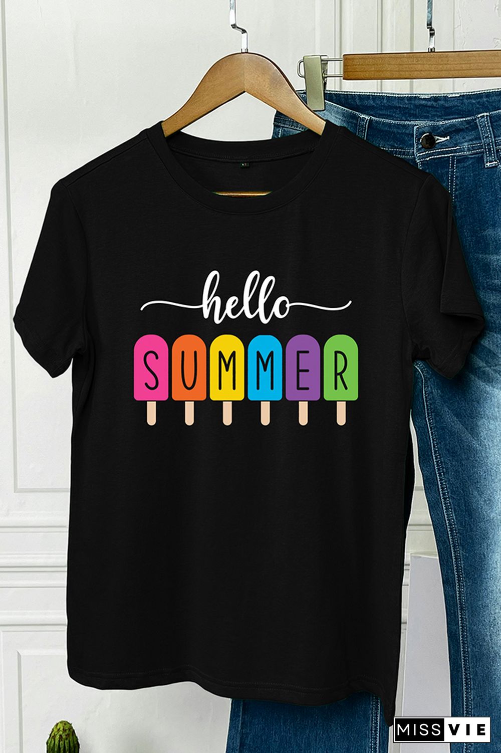 Hello Summer Print Graphic Tee Wholesale