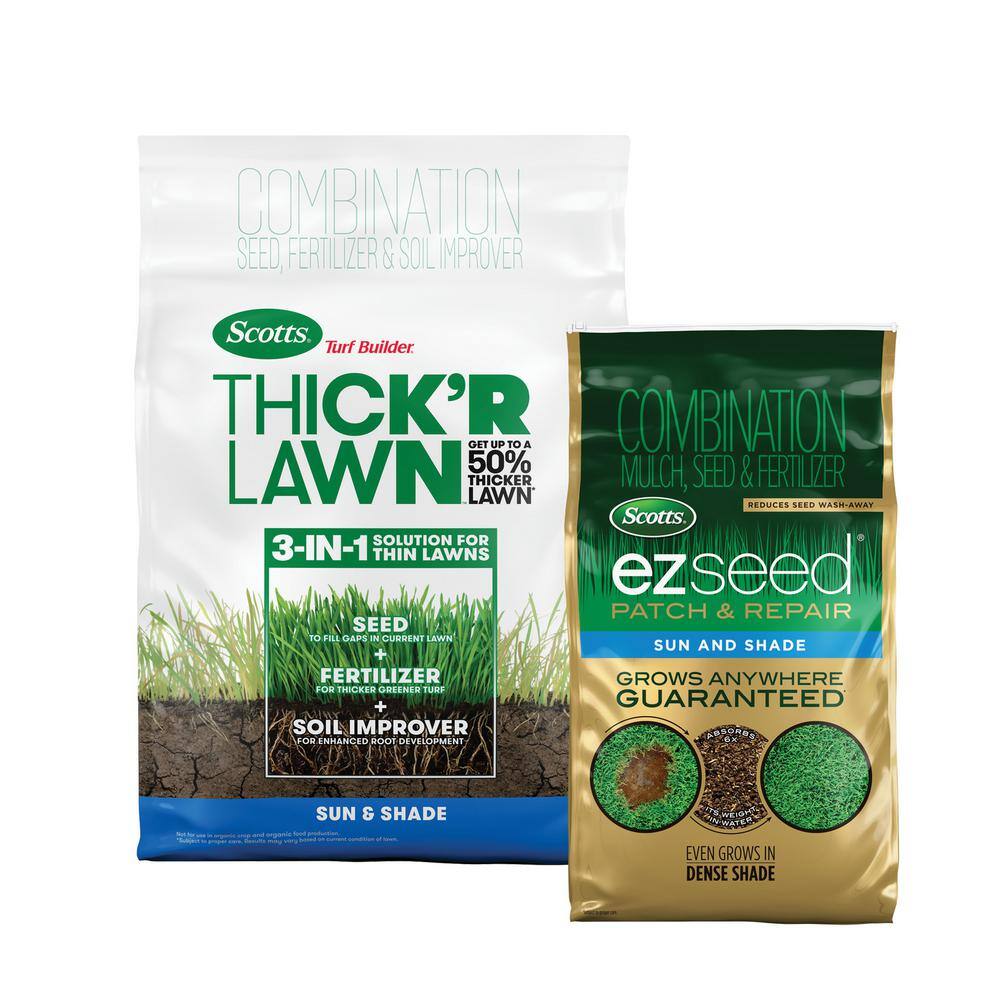 Scotts Turf Builder THICK'R LAWN and EZ Seed Patch  Repair for Sun  Shade Grass Seed Fertilizer and Soil Improver Bundle VB02425