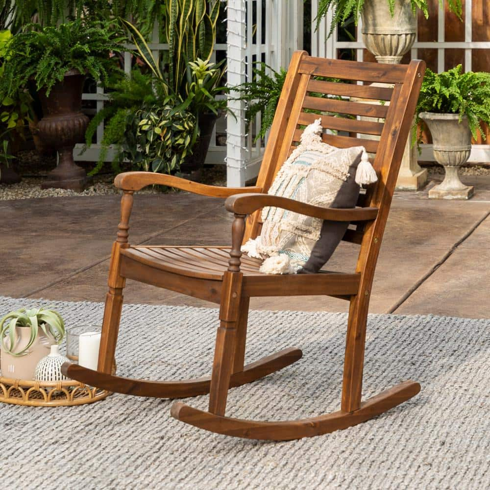 Walker Edison Furniture Company Boardwalk Dark Brown Acacia Wood Outdoor Rocking Chair HDWRCDB