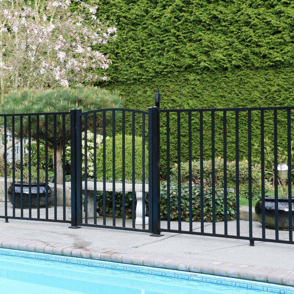 PEAK Aquatine 12 in. x 72 in. x 4 ft. Black Aluminum Pool Fence Rail and Picket Kit 56113