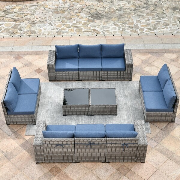 HOOOWOOO 12Piece Outdoor Patio Furniture Modular Wide Armrest Sectional Sofa Set