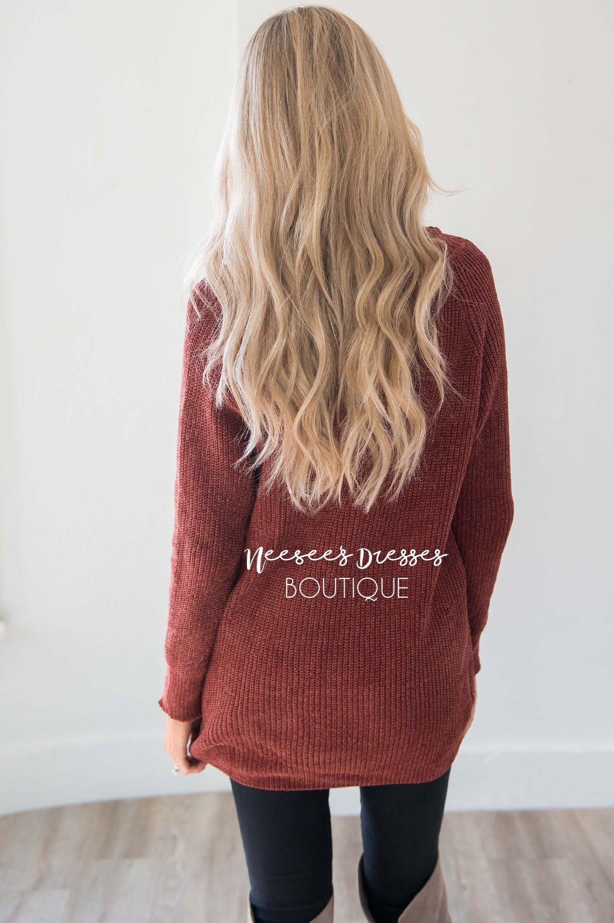 Chenille Knit V-Neck Lace Trim Sweater