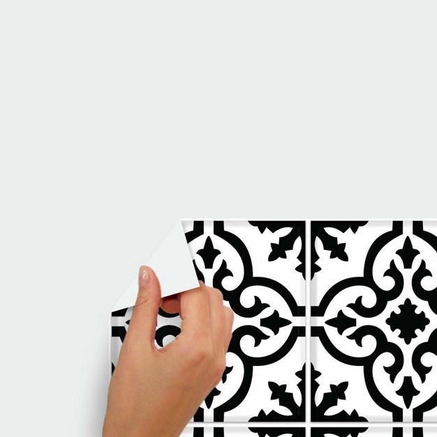 Ornate Tile Backsplash Peel And Stick Giant Wall Decal Black white Roommates