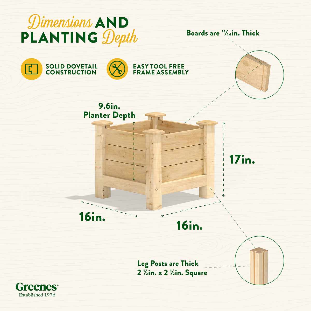 Greenes Fence Original Cedar Elevated Planter, 16" x 16" x 17"