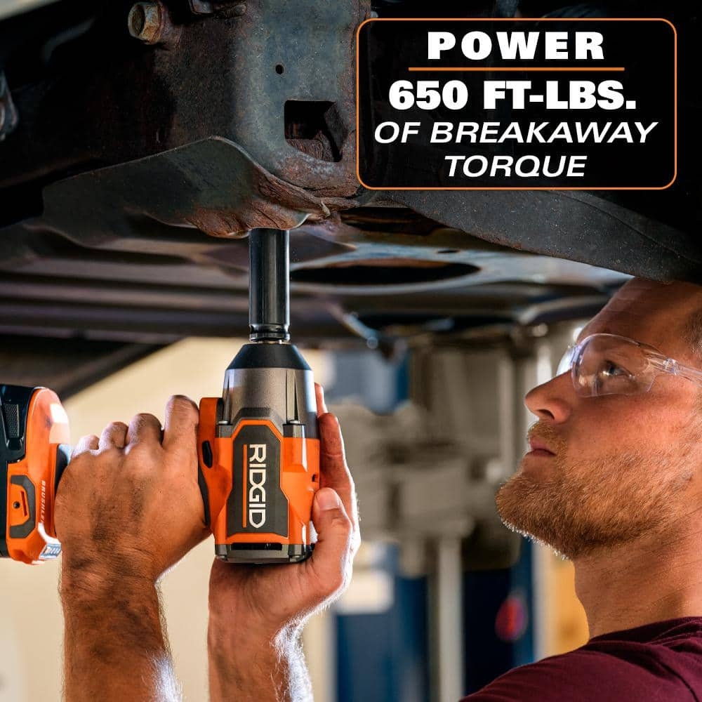 RIDGID 18V Brushless Cordless 1/2 in. Impact Wrench Kit with 6.0 Ah and 4.0 Ah MAX Output Batteries, and Charger R86012K-AC840060