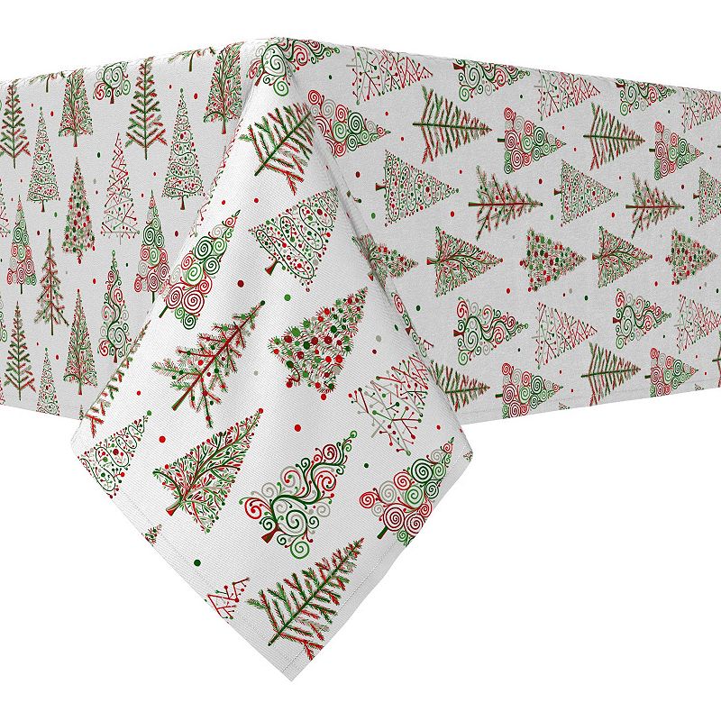 Rectangular Tablecloth， 100% Cotton， 52x104， Red and Green Christmas Tree Designs