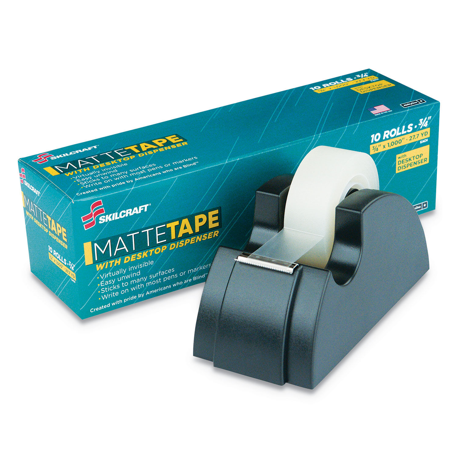 SKILCRAFT Desktop Tape Dispenser with 10 Matte Rolls of Tape by AbilityOneandreg; NSN5806224