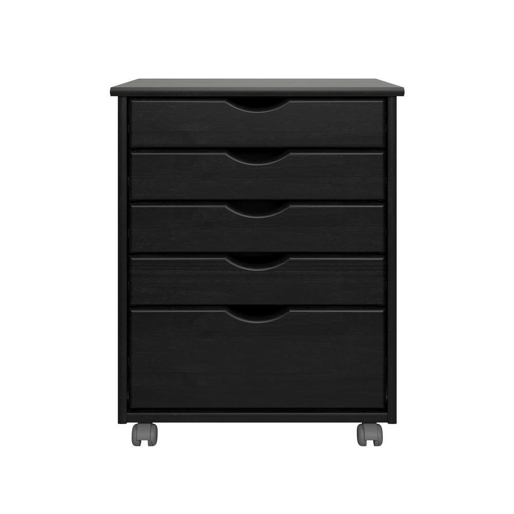 Adeptus Original 4+1 Drawer Black 25 in. H x 21 in. W x 15 in. D Solid Wood Lateral Roll Cart File Cabinet 10022