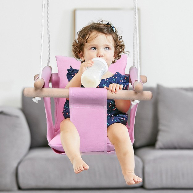 Costway Baby Canvas Hanging Swing Cotton Hammock Toy For Toddler Bluepink