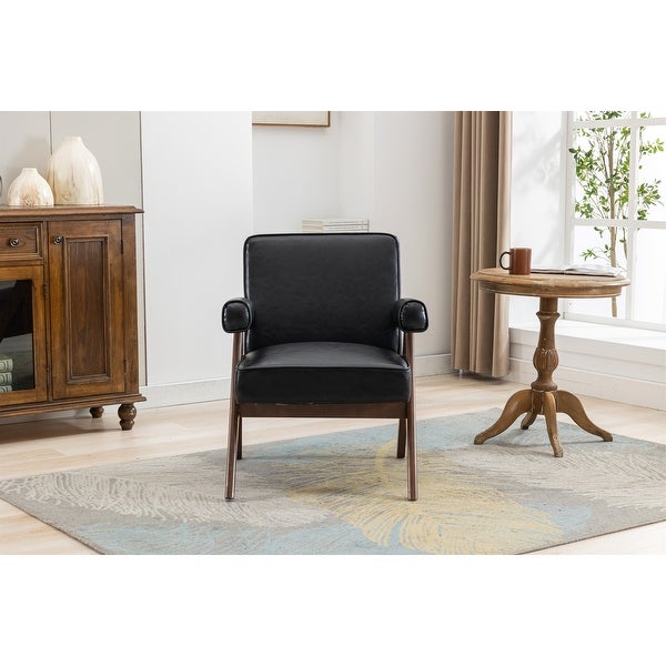 Leisure Chair with Solid Wood Armrest and Feet， Mid-Century Modern Accent chair， for Living Room Bedroom Studio chair