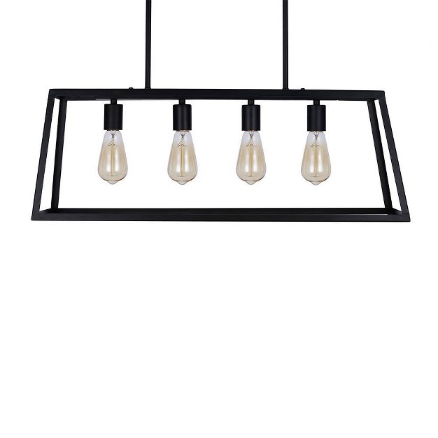 Industrial 4 light Rectangular Island Chandelier includes Led Light Bulb Matte Black Cresswell Lighting