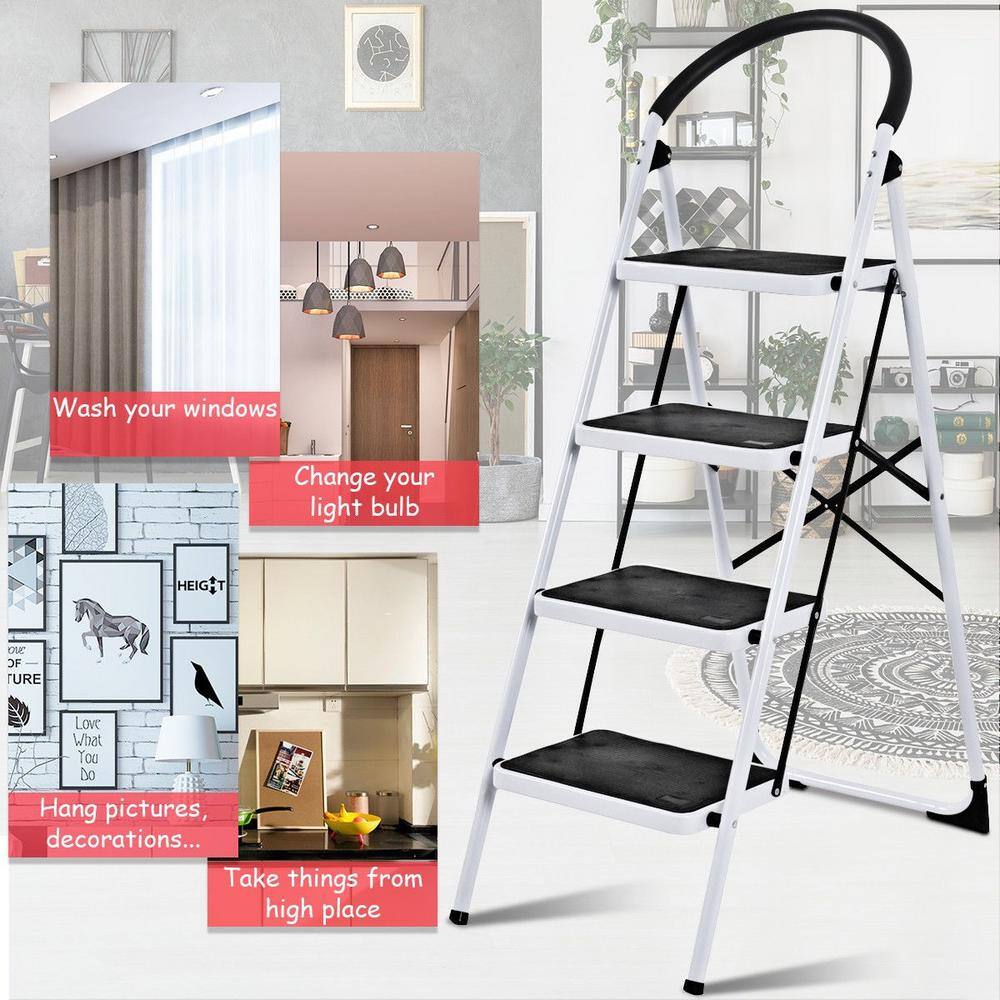 ANGELES HOME 4.58 ft. Steel Foldable 4 Step Ladder (10 ft. Reach) 330 lbs. Load Capacity Type IA Duty Rating 8CKTL35-311