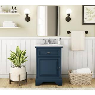 Home Decorators Collection Sadie 25 in. W x 21 34 in. D x 35 in. H Vanity in Smokey Blue with Natural White Marble Top and White Sink TJ-SDV2521BLU