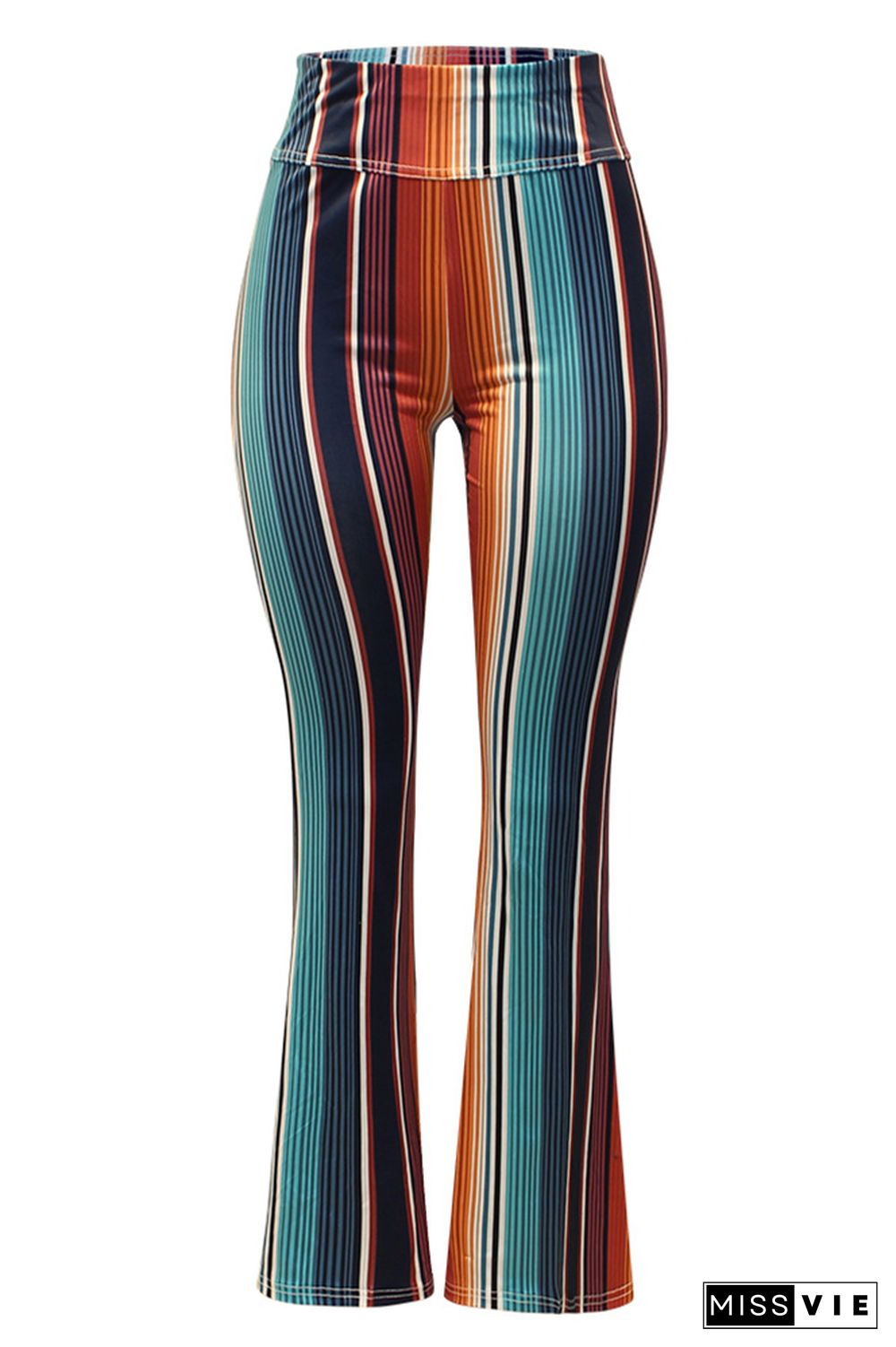 Colorful Stripe High Waist Slim Flare Pants Wholesale