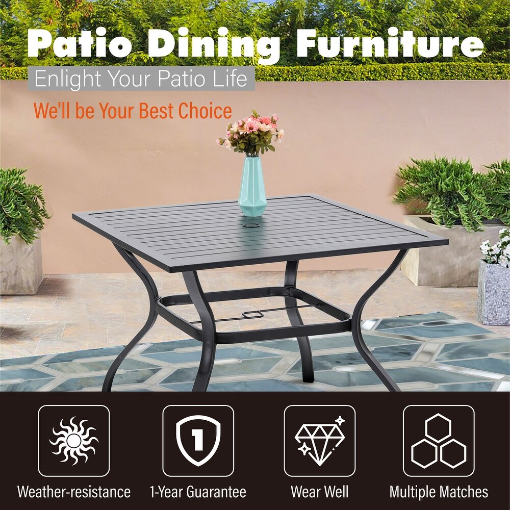 5 Piece Patio Dining Set  37 Inch Square Metal Table and 4 Textilene Dining Chairs