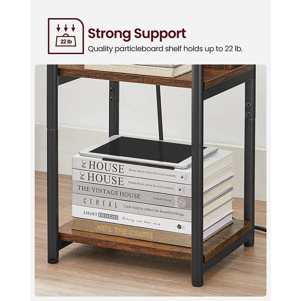 VASAGLE Side Table with Charging Station (3-Tier)