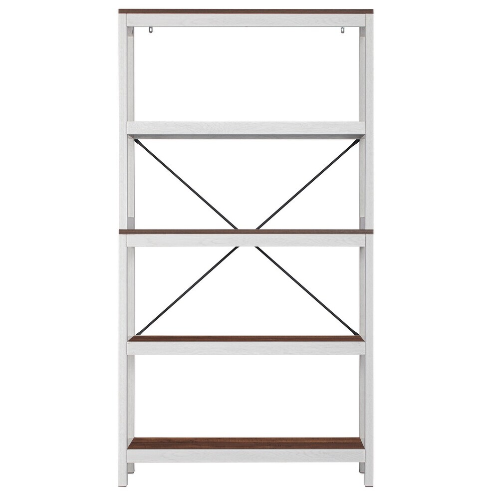 Spirich 5 Tier Bookshelf  Modern Bookcase with Wood Frame  Multipurpose Standing Shelving Unit  White