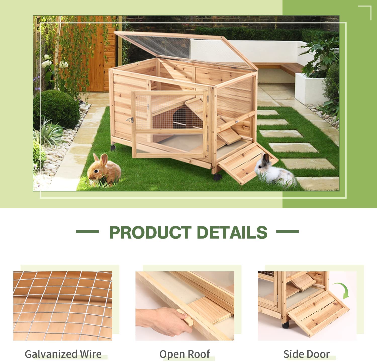 Yoleny Rabbit Hutch Wooden Bunny Hutch Indoor Rabbit Cage Outdoor， Guinea Pig Cage Hedgehog Cage Small Animal Cage