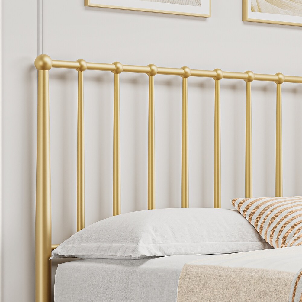 Gold Bed Frame with Metal Headboard and Footboard