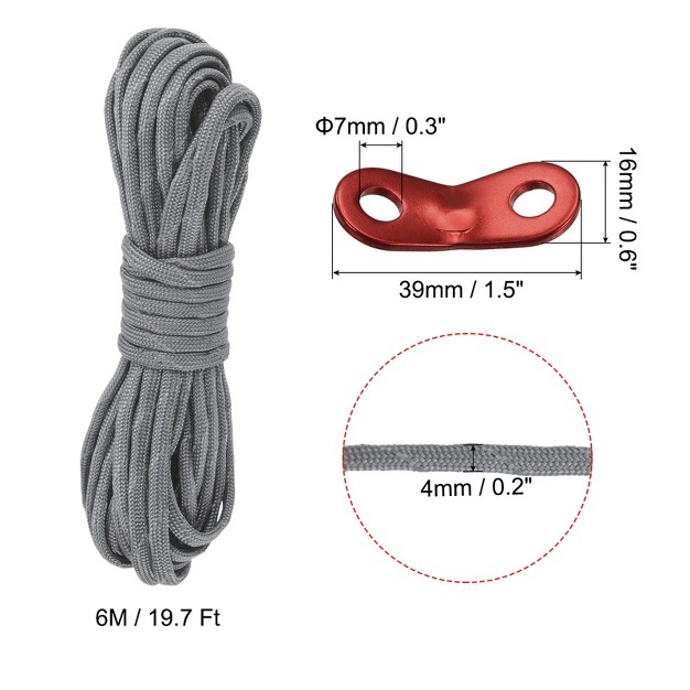 Unique Bargains Camping Hiking Tent Nylon Reflective Guyline Cords Aluminum Cord Adjusters With 4 Sets