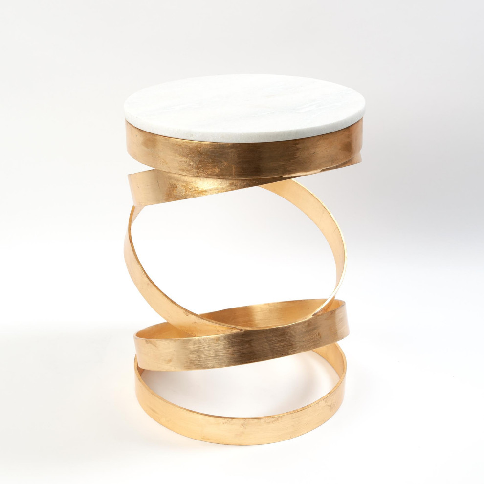 Luxe Modern Stacked Gold Rings Accent Table Round White Marble Open Metal Brass   Contemporary   Side Tables And End Tables   by My Swanky Home  Houzz