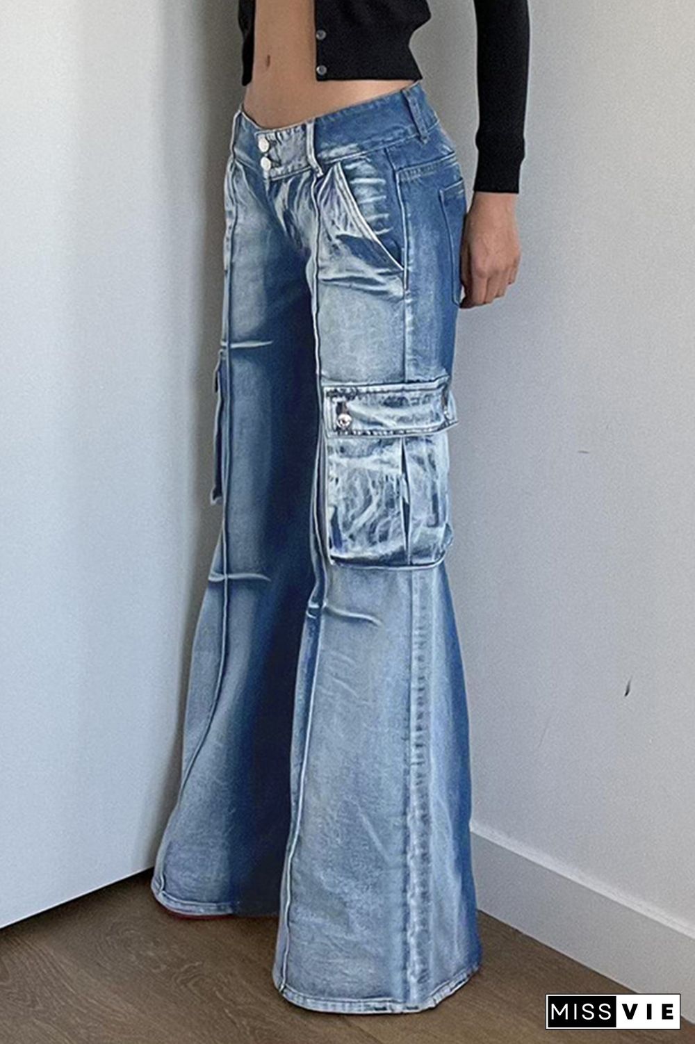 Casual Solid Patchwork Straight Denim Jeans