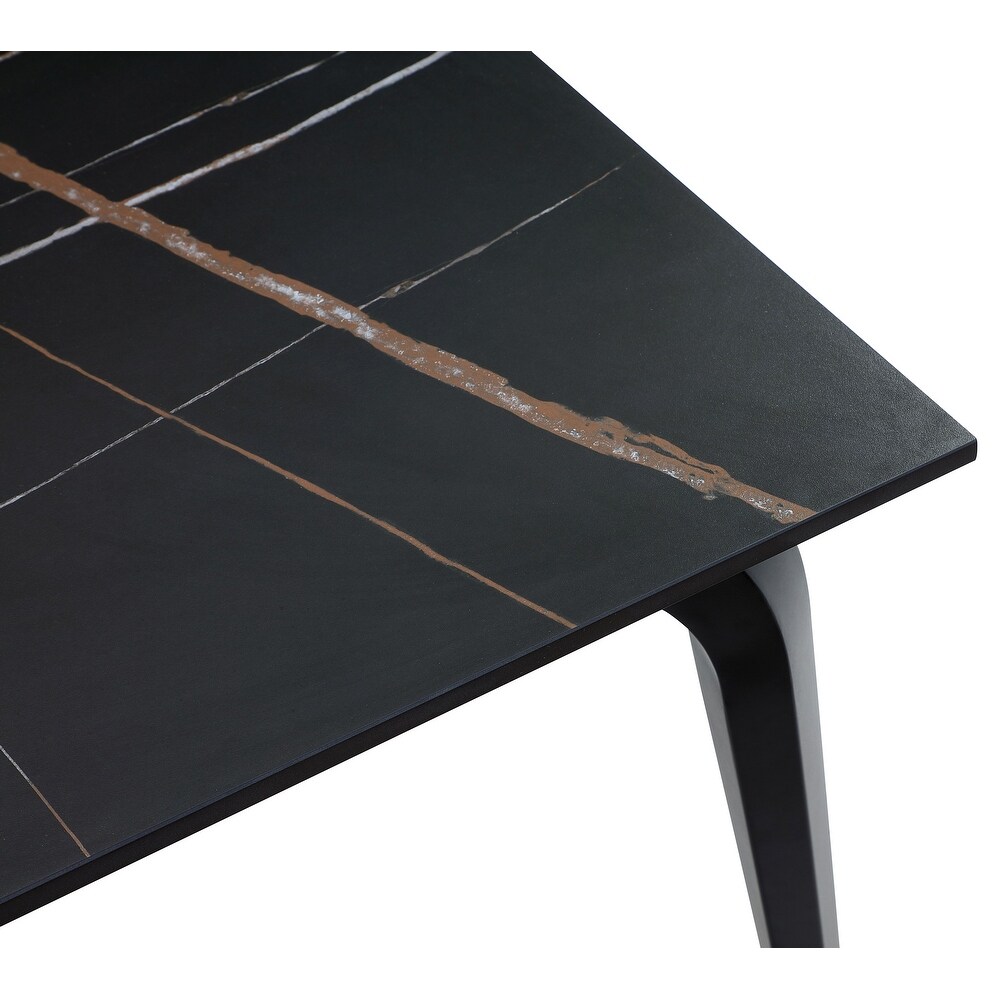 Nicoya Stone Top Rectangular Dining Table in Black Stone and Black Metal   30\