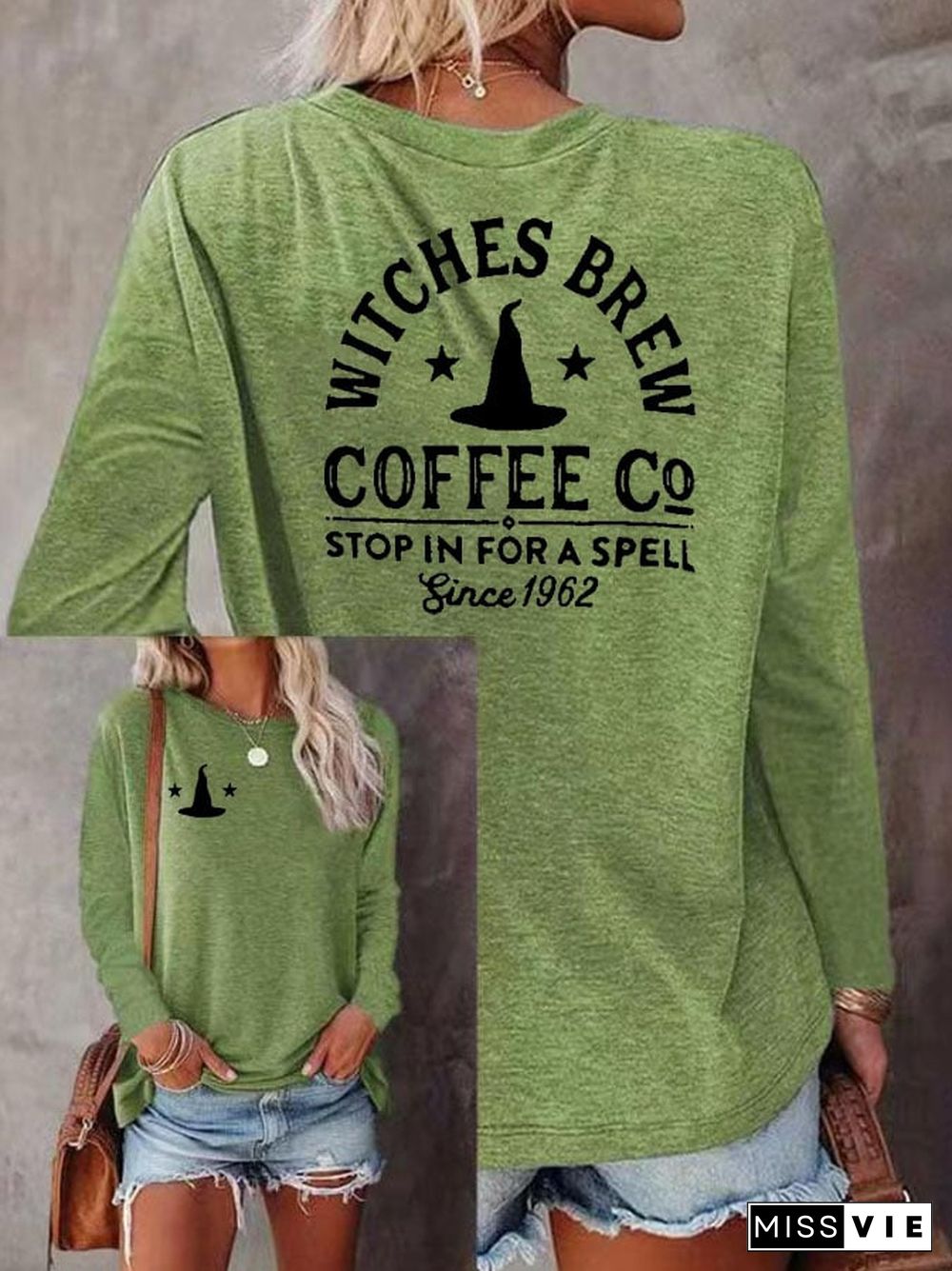 Witches Brew Coffee Co Stop In For A Spell Since 1962 Women'S Printed Long Sleeve T-Shirt