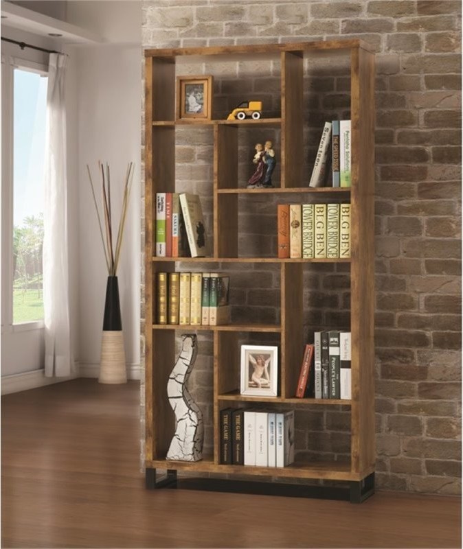 Pemberly Row Modern Bookcase in Antique Nutmeg and Black   Rustic   Bookcases   by Global Discount Store LLC  Houzz