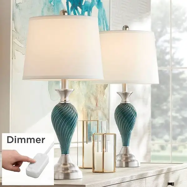 Set of 2 Modern Table Lamps with Table Top Dimmers Green Blue - 12