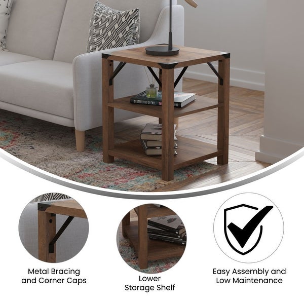 3-Tier Side Table with Metal Side Braces and Corner Caps