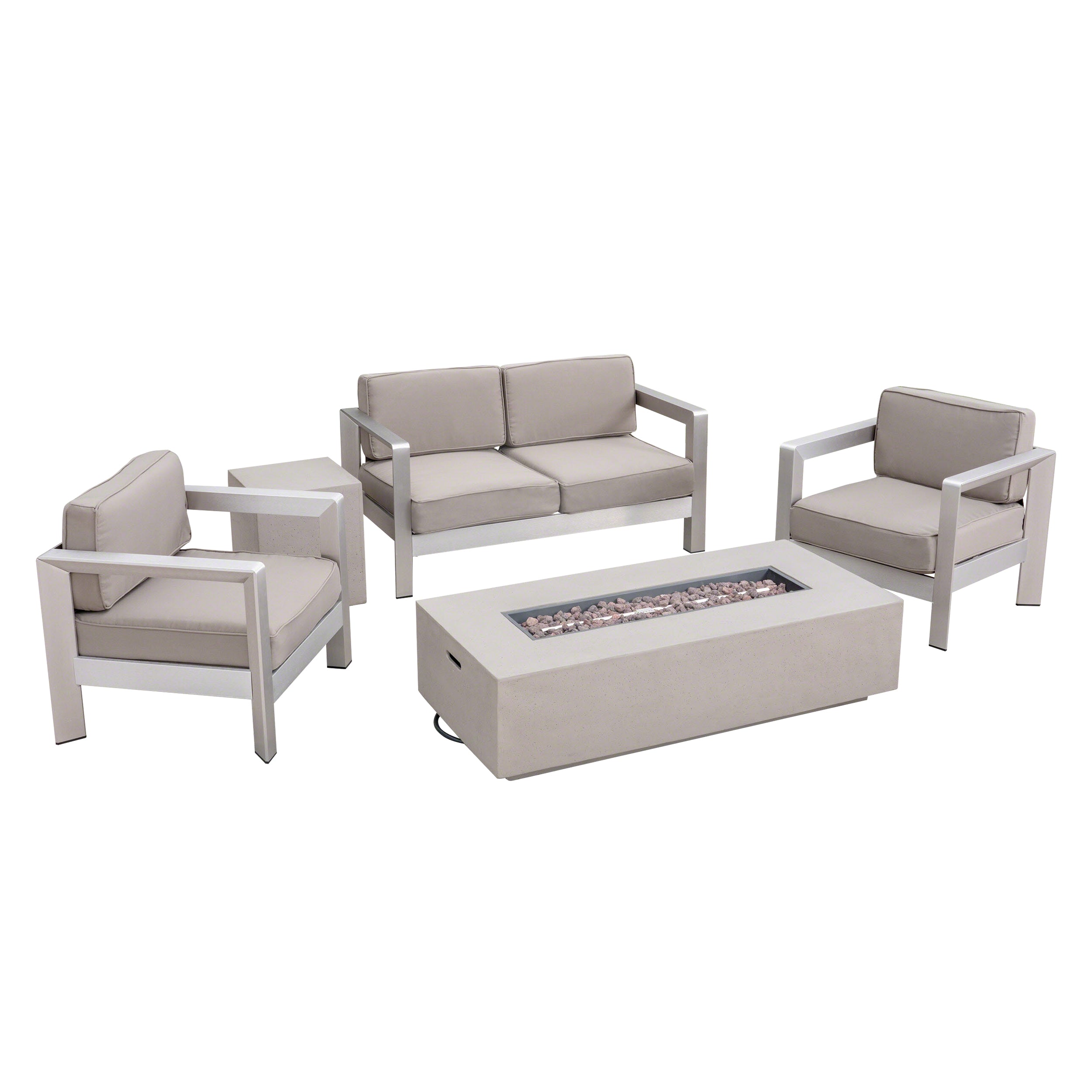 Booth Outdoor 4-Seater Aluminum Chat Set with Fire Pit and Tank Holder