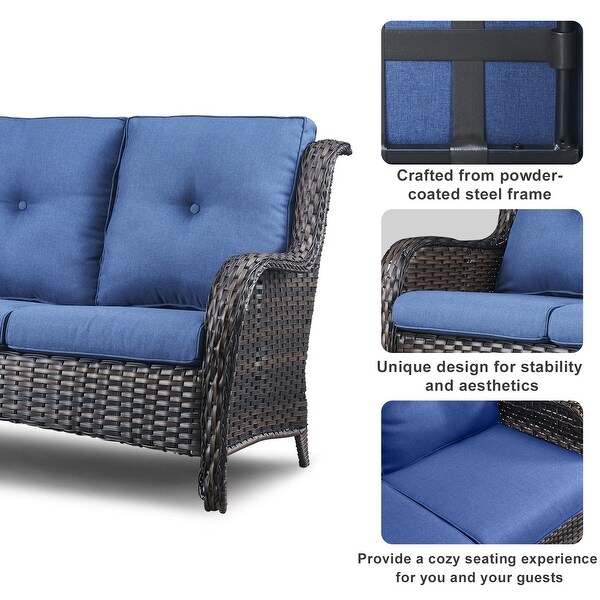 Patio Glider Chair Sofa with Fire Pit Table