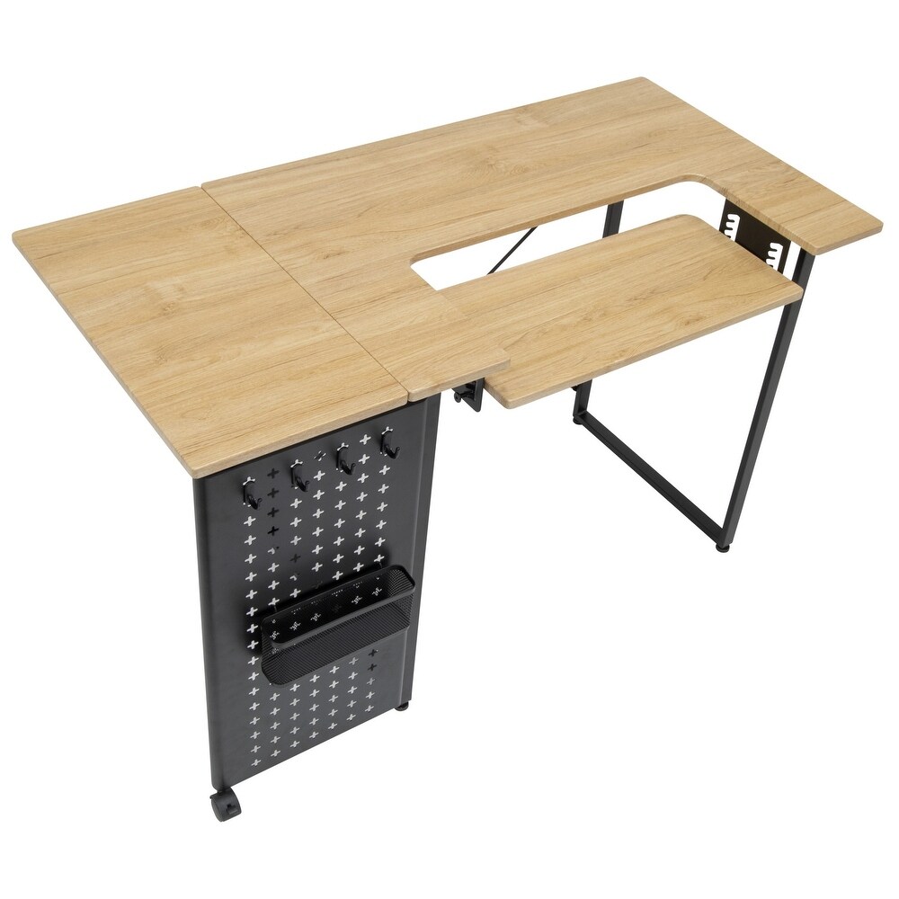 Sew Ready Pivot Sewing Table with Storage Panel and Adjustable Platform