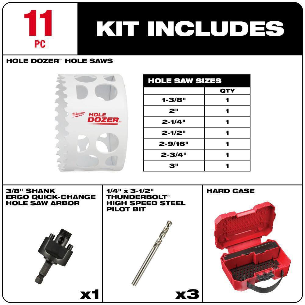 MW Hole Dozer General Purpose Bi-Metal Hole Saw Set (11-Piece) 49-22-4020