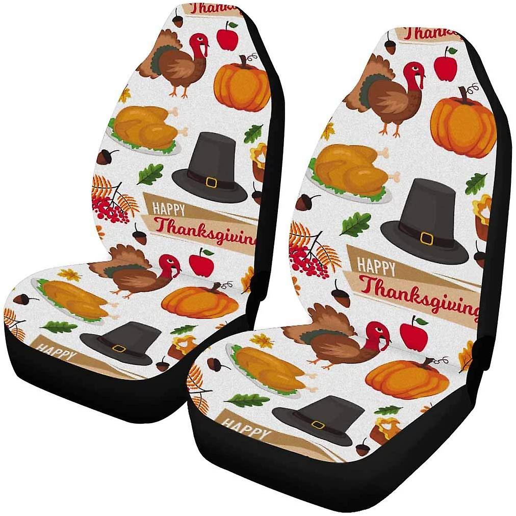 Set Of 2 Car Seat Covers Thanksgiving Turkey Universal Auto Front Seats Protector Fits For Car，suv Sedan，truck D---45664