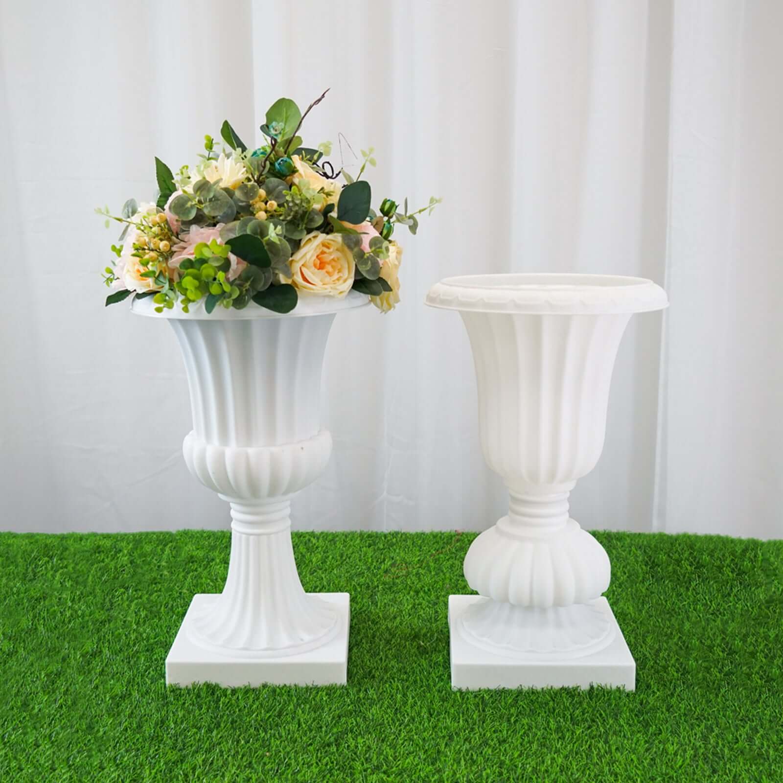 2 Pack White Urn Planter, Floral Pedestal Flower Pot Plant Stand - PVC 20